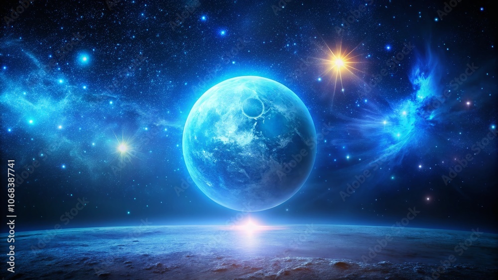Luminous Blue Celestial Body in Night Sky: A Symbol of Guidance and Ambition, Radiating Light and Energy Amidst the Darkness, Evoking Aspiration and Wonder in the Cosmos Luminous Blue Celestial Body in Night Sky: A Symbol of Guidance and Ambition, Radiating Light and Energy Amidst the Darkness, Evoking Aspiration and Wonder in the Cosmos