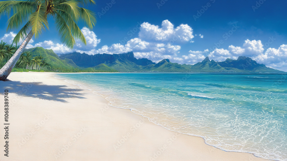 serene tropical landscape featuring crystal clear waters and lush mountains serene tropical landscape featuring crystal clear waters and lush mountains