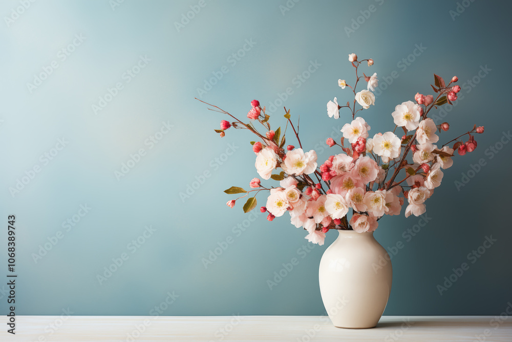 Pink Spring Blossoms in a White Vase - Space for Text Pink Spring Blossoms in a White Vase - Space for Text