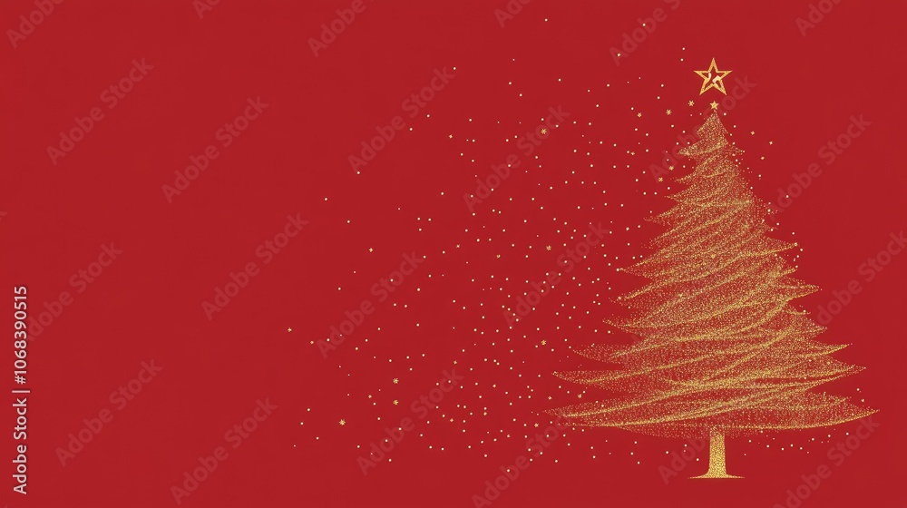 Traditional Christmas tree in a red and gold theme, with copy space available on the right side for festive greetings. Traditional Christmas tree in a red and gold theme, with copy space available on the right side for festive greetings.