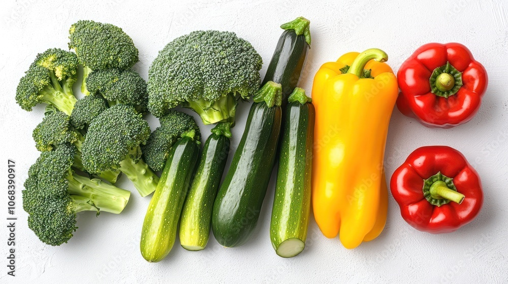 Fresh Vegetables: Broccoli, Zucchini, and Peppers Fresh Vegetables: Broccoli, Zucchini, and Peppers
