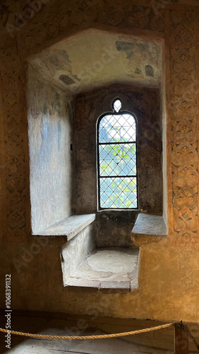 Old windows in the castle, view from the inside Poland photo