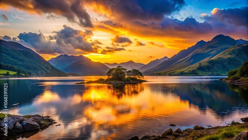 Majestic Loch Duich: A Breathtaking Scottish Landscape with Silhouetted Mountains and Tranquil Waters at Dusk, Perfect for Nature Lovers and Travel Enthusiasts photo