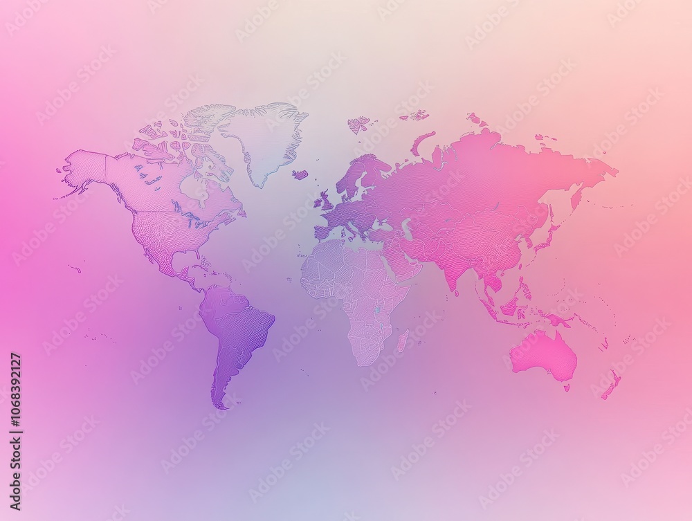 World Map on Pink Gradient Background. World Map on Pink Gradient Background.
