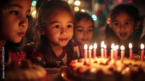 A birthday party filled with smiles and laughter, children blowing out candles and everyone singing happy songs."