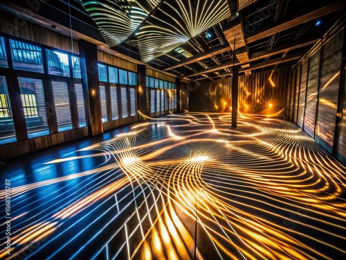 Mesmerizing Aerial View of Light Streaks Illuminating a Dark Room, Capturing the Dance of Shadows and Brightness for Stunning Visuals and Artistic Photography photo