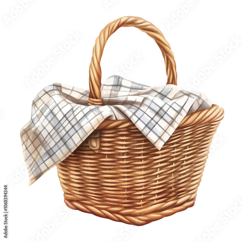 Wicker basket isolated on white background. Clipping path included. 