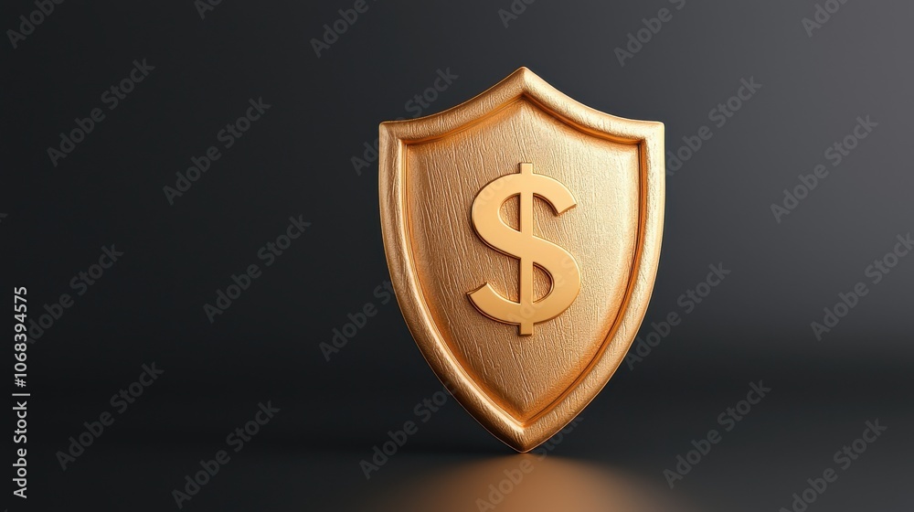 A luxurious carved shield featuring gold detailing and a dollar icon symbolizing wealth and protection A luxurious carved shield featuring gold detailing and a dollar icon symbolizing wealth and protection