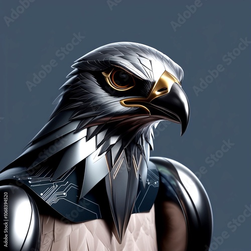 Angry looking falcon, making by technology