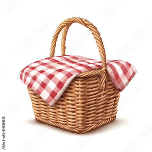 Wicker picnic basket isolated on white background. Clipping path included. 