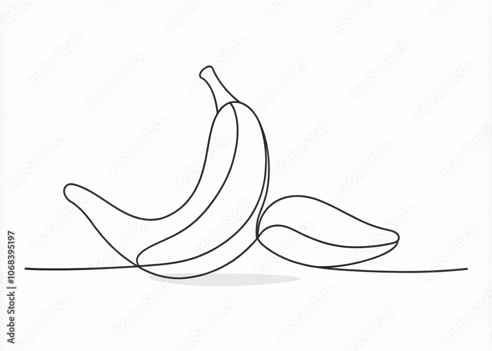 Obraz premium Minimalist Continuous Line Art of a Banana Peel in Fashion Photography Style - Elegant Black Line Sketch on White Background for Modern Design and Artistic Illustrations