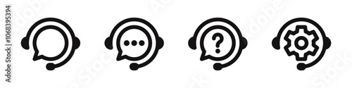 Customer service icons set. Support, private chat, online operator, assistance, technical support, call center, hotline, operator symbol. Vector illustration.