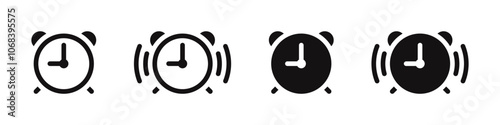 Alarm clock icons set. Ringing alarm clock on white background. Wake Up Time. Vector illustration.