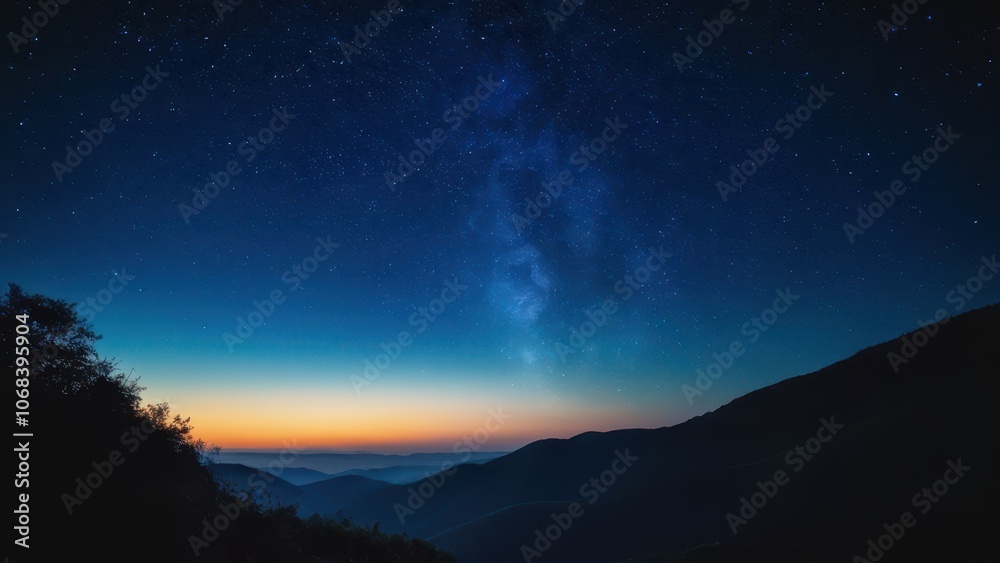Breathtaking night sky panorama showcasing the Milky Way over serene hills. Perfect for nature and astronomy lovers Breathtaking night sky panorama showcasing the Milky Way over serene hills. Perfect for nature and astronomy lovers