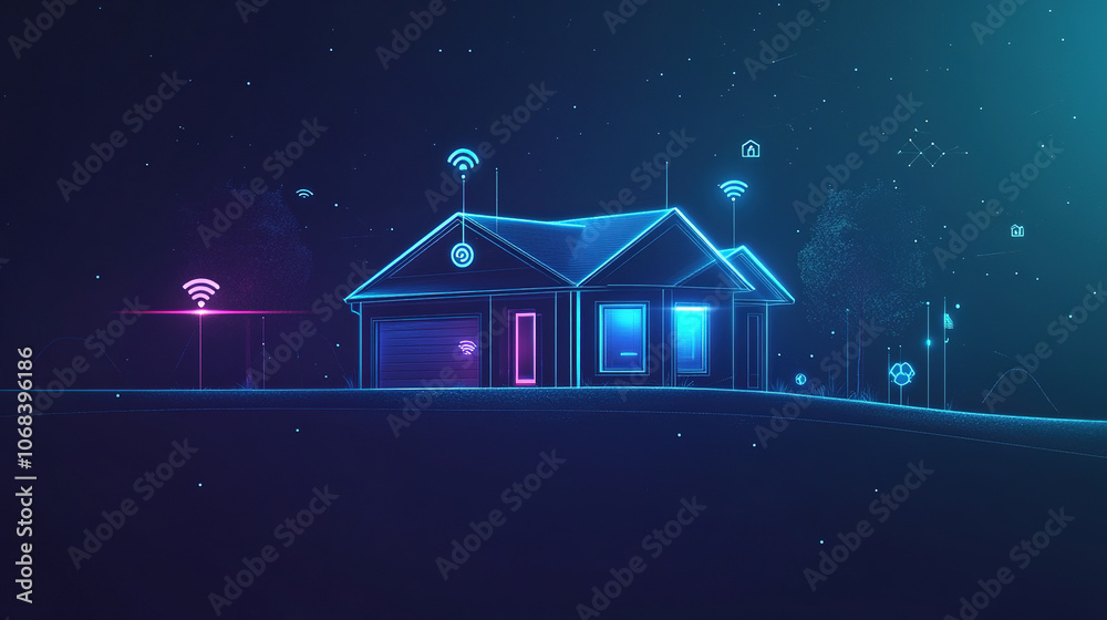 Fototapeta premium Abstract wireless network concept with digital technology. Digital connection and communication icons such as 