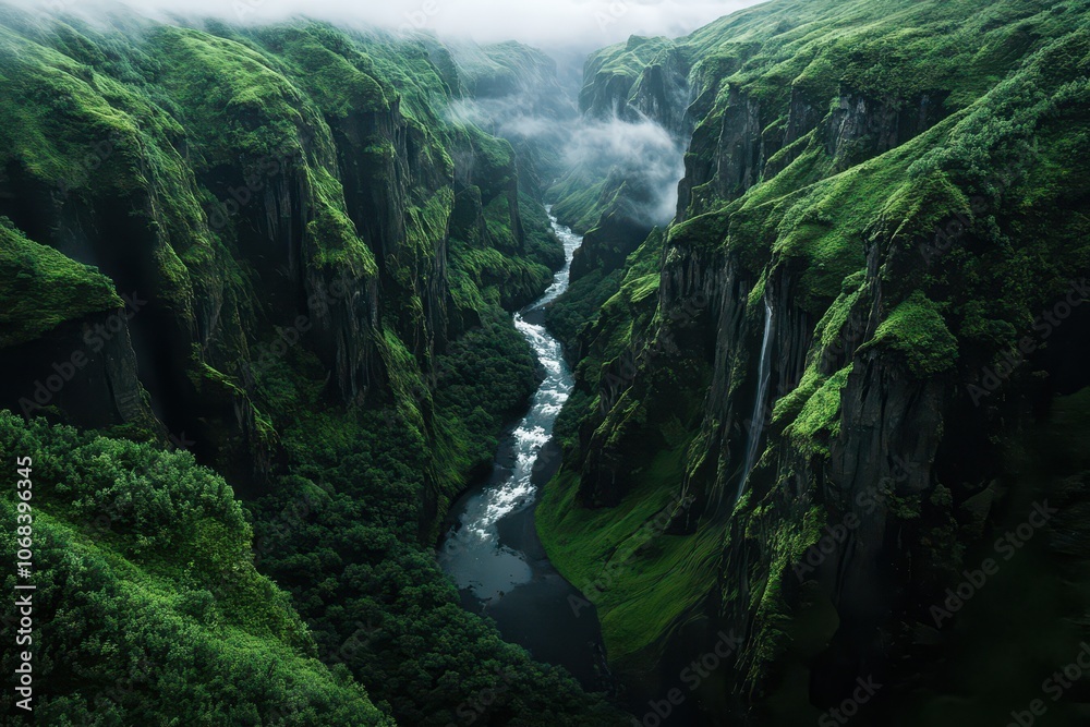 Majestic rocky cliffside adorned with lush greenery overlooking a serene river below. Majestic rocky cliffside adorned with lush greenery overlooking a serene river below.