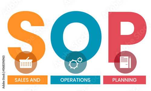 SOP - Sales and Operations Planning acronym. business concept background. vector illustration concept with keywords and icons. lettering illustration with icons for web banner, flyer, landing page