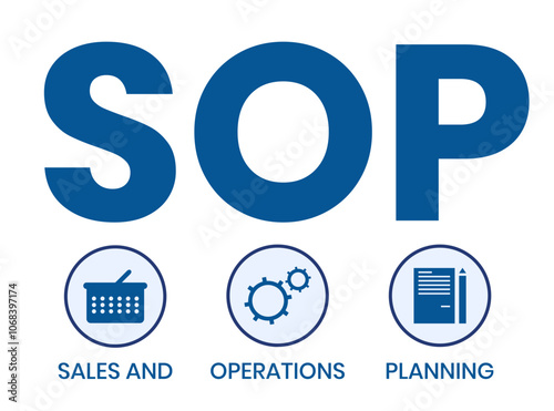 SOP - Sales and Operations Planning acronym. business concept background. vector illustration concept with keywords and icons. lettering illustration with icons for web banner, flyer, landing page