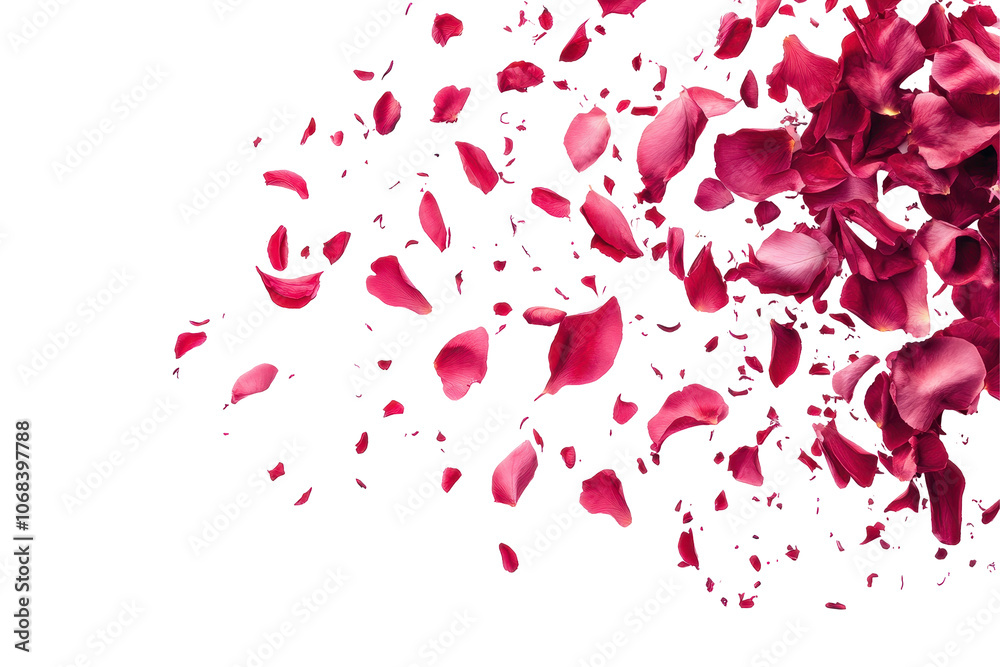 Isolated pink rose petals scattered for creative campaign Isolated pink rose petals scattered for creative campaign