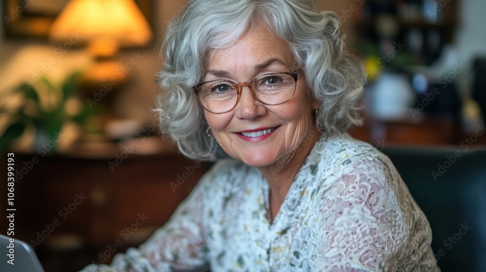 A senior woman learning to use email on her computer, with a smile of satisfaction as she masters a new digital skill. A senior woman learning to use email on her computer, with a smile of satisfaction as she masters a new digital skill.