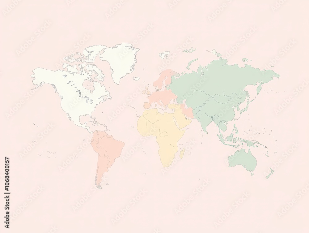 Fototapeta premium World Map with Colored Continents