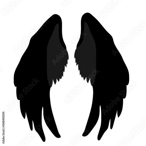 Silhouette wing icons. Bird wings, fast eagle emblem and decorative ornament angel wing stencil. Black tattoo sketch, airport logo or victory insignia. Isolated symbols vector bundle