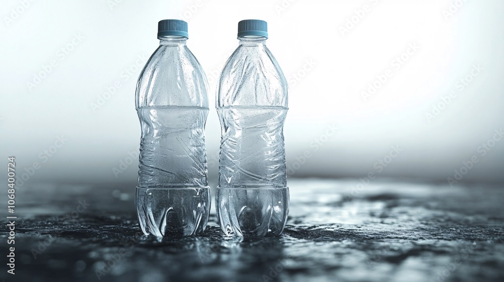 Two plastic water bottles condensing on cold surface Two plastic water bottles condensing on cold surface