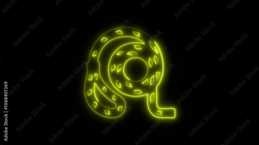 Glowing Rope Icon and Symbol in HD Video Neon Animation on Black Background