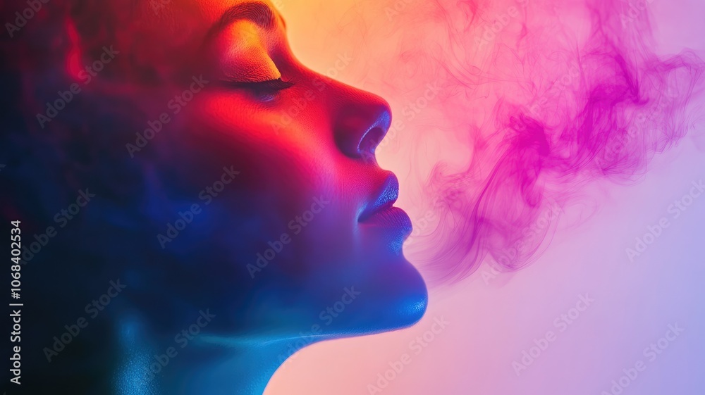 Artistic profile of woman with colorful smoke Artistic profile of woman with colorful smoke