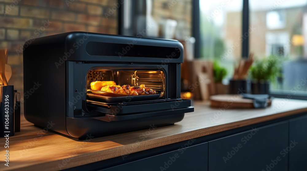 A voice-controlled smart oven that preheats, sets timers, and adjusts settings based on user instructions, making meal prep more intuitive. A voice-controlled smart oven that preheats, sets timers, and adjusts settings based on user instructions, making meal prep more intuitive.