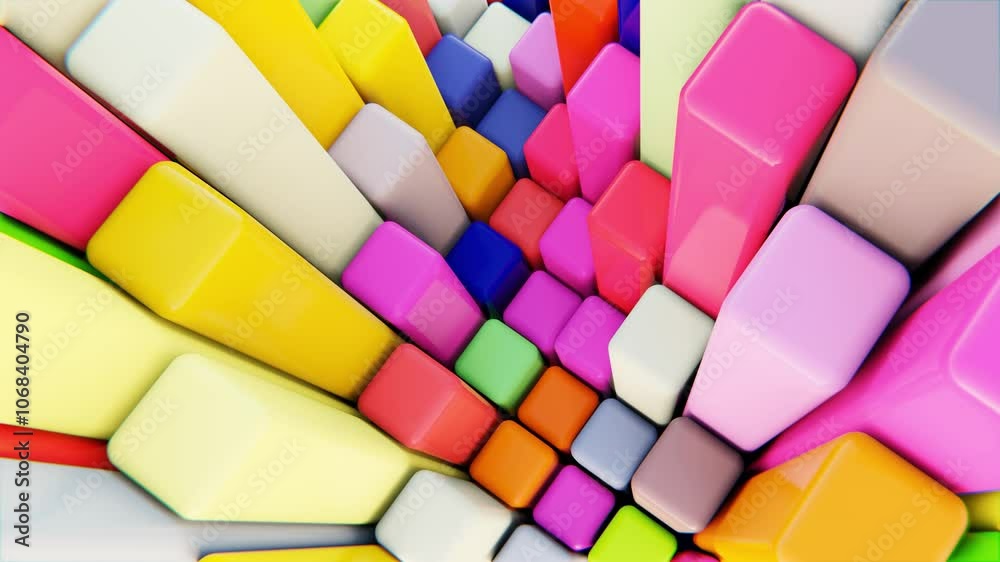 multi color cube animation in loop 3d top view