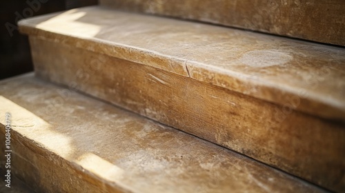 A close-up shot of the stair nosing's surface, capturing the details and any markings, with the surrounding area softly blurred.