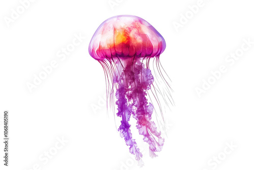 Vibrant underwater jellyfish with flowing tentacles in the ocean depths