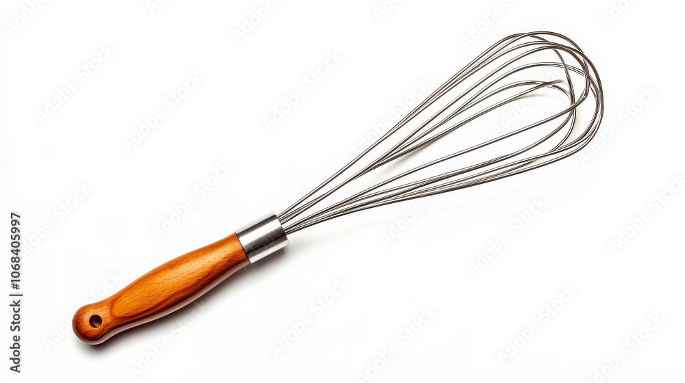 Wooden Handle Whisk on White Background. Wooden Handle Whisk on White Background.