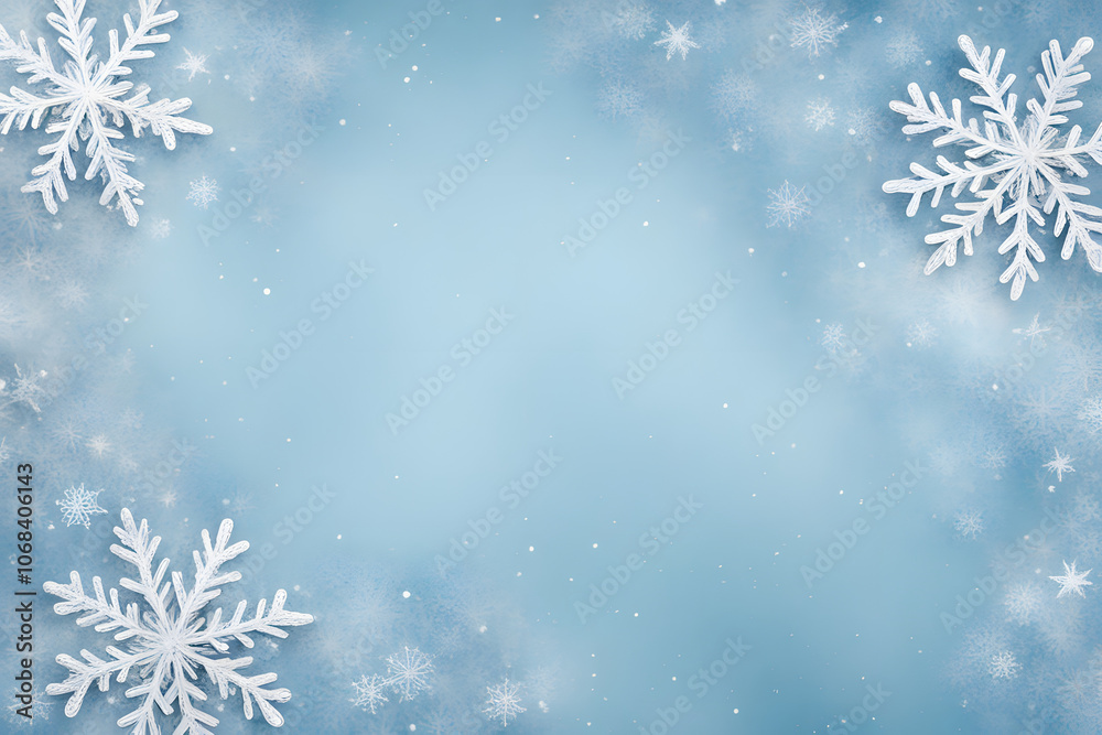 Delicate glitter snowflakes on a soft blue background gentle winter vibe, Ai Generated Delicate glitter snowflakes on a soft blue background gentle winter vibe, Ai Generated