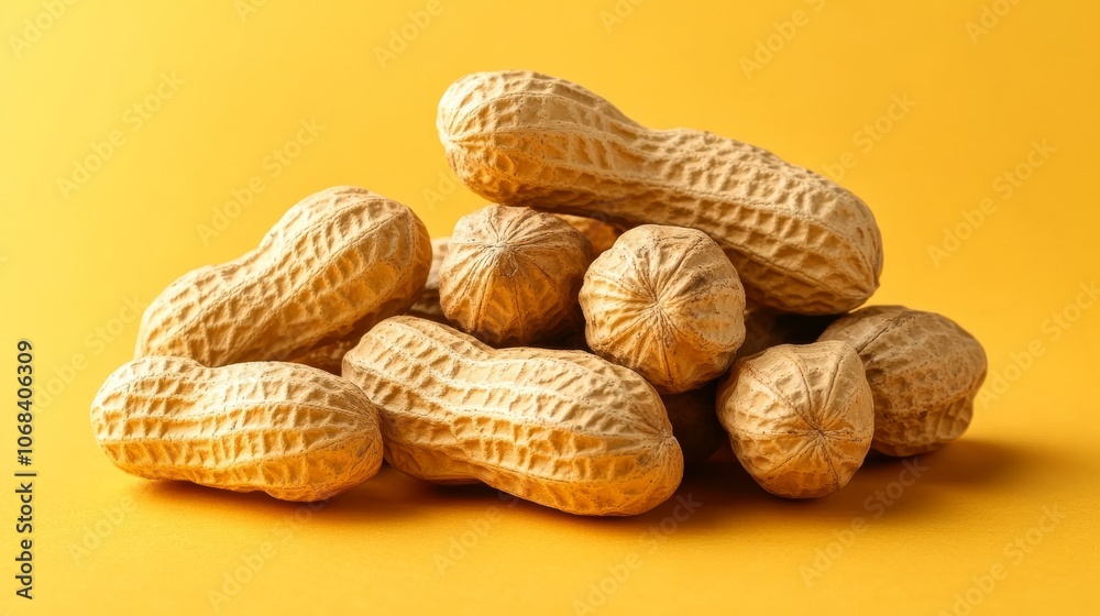 Close-up of peanuts in shell on yellow background. Close-up of peanuts in shell on yellow background.
