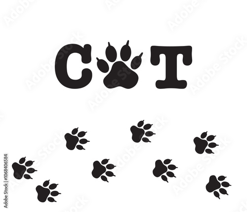 Paw prints of a coca. Black silhouette of a path of cat tracks. Frame with pet tracks for shop-windows, websites, etc. Vector 