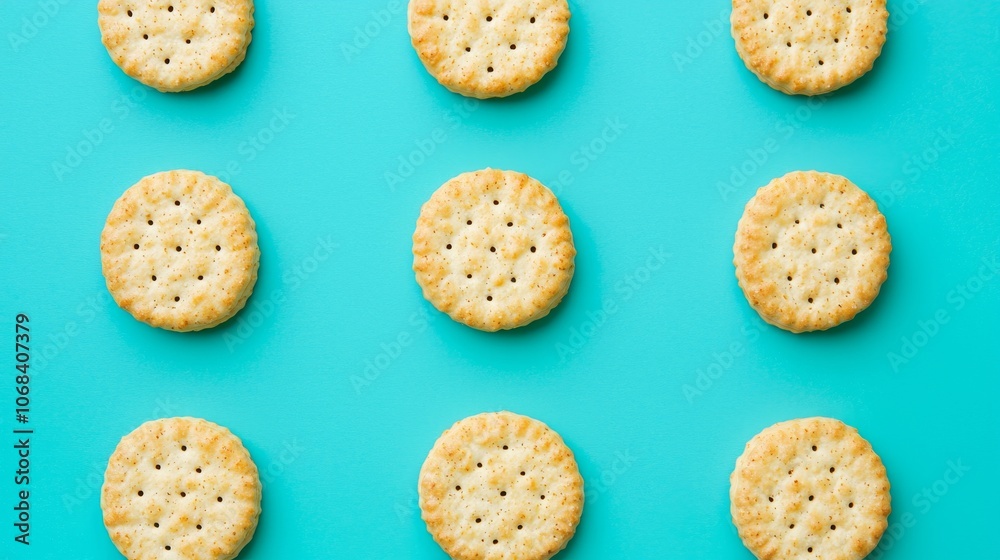 Round Crackers on Blue Background. Round Crackers on Blue Background.