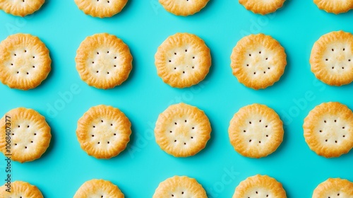 Round Crackers on Blue Background