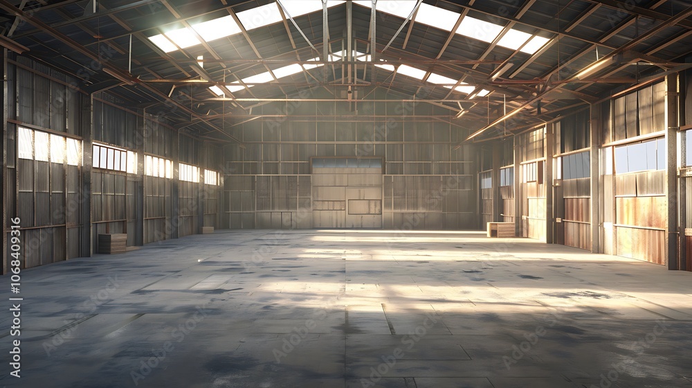 Empty old industrial warehouse with windows and flooring Empty old industrial warehouse with windows and flooring
