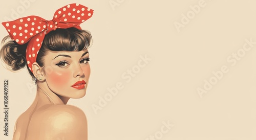 Vintage Illustration of Woman with Red Polka Dot Headscarf