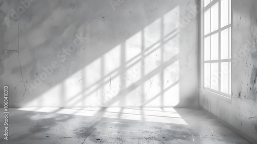 Empty white room with window and sunlight