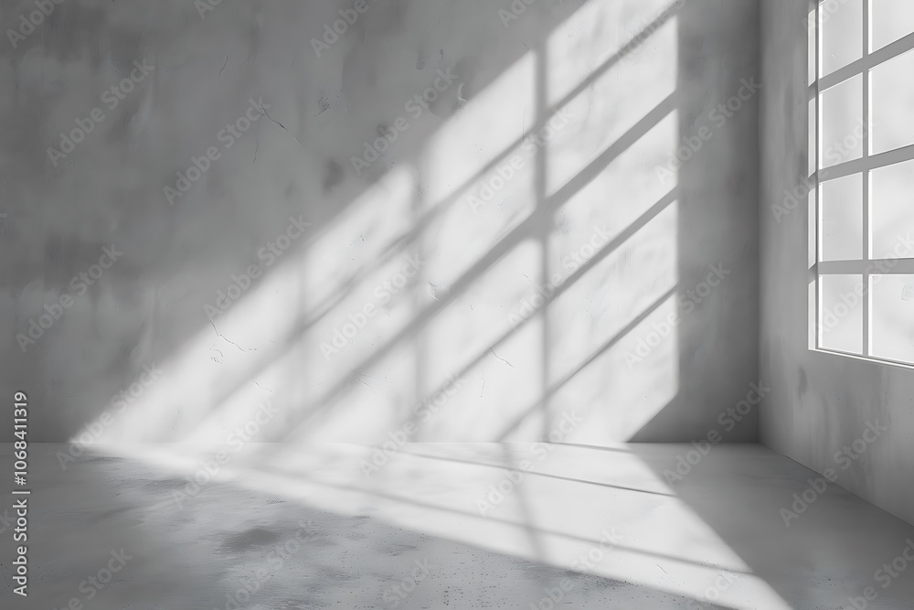 Empty white room with window and sunlight