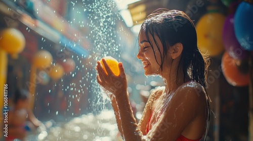 Songkran Water Splashing Festival in the City, People Enjoy Playing with Water in the Streets Filled with Laughter