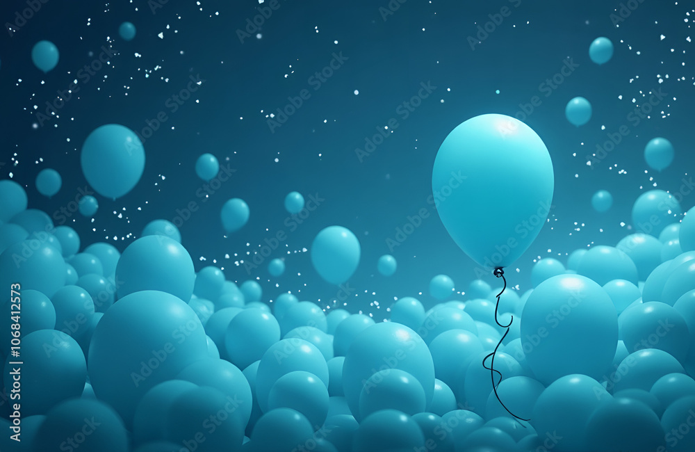 Dreamy Blue Balloons Floating in Starlit Night Sky