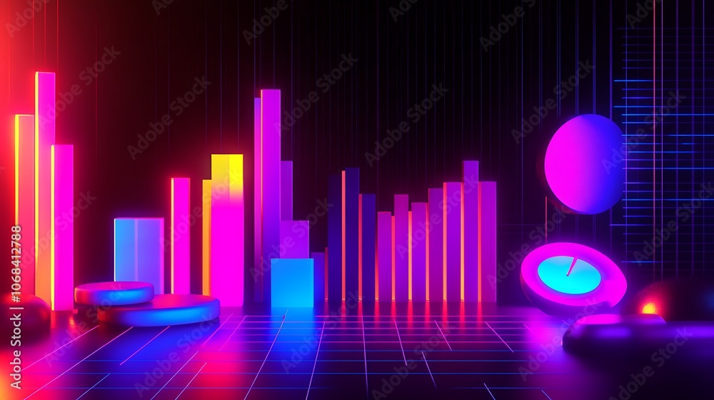 Abstract Neon Geometric Shapes and Platforms with Glowing Lines Abstract Neon Geometric Shapes and Platforms with Glowing Lines