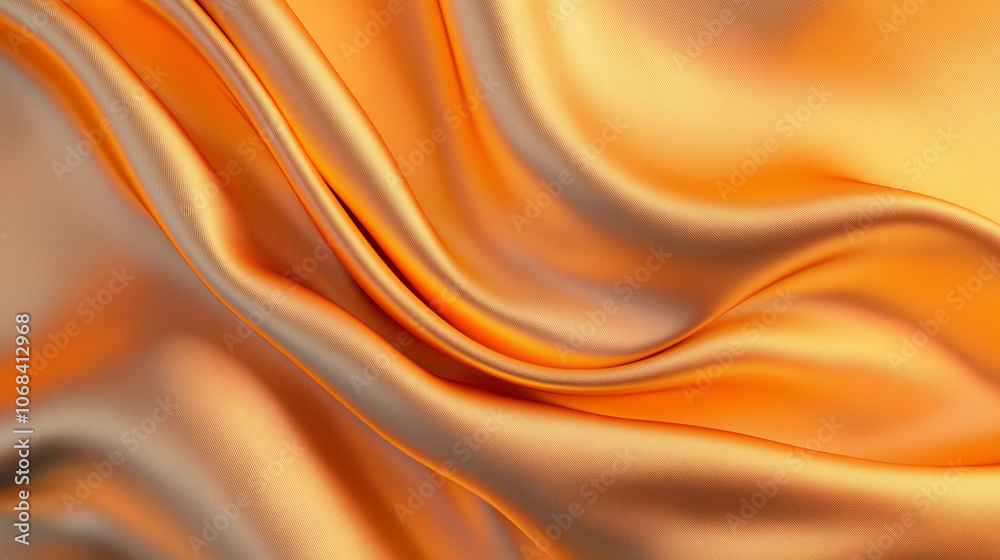 Close-up of a smooth, golden fabric with soft waves. Close-up of a smooth, golden fabric with soft waves.
