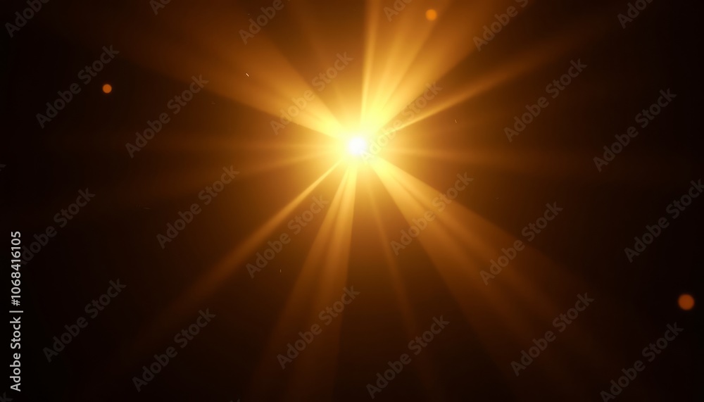 Obraz premium Brilliant gold bokeh flare light effect with radiant beams on a black background