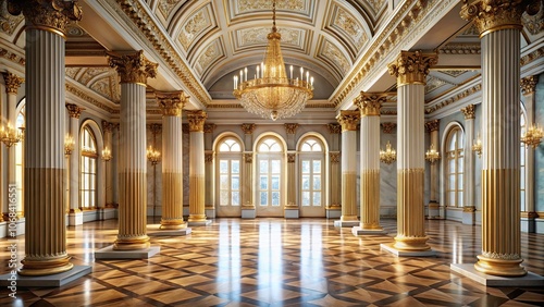 Palace interior with grand columns in a elegant hall, palace, interior, background, columns, hall, architecture, luxury