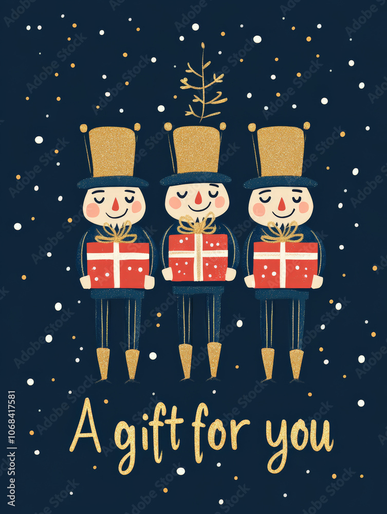 Fototapeta premium Charming Christmas Illustrations with Featuring Nutcracker Princes: Cute Holiday Designs for Cards, Wallpapers, T-Shirts, Posters & Decor 